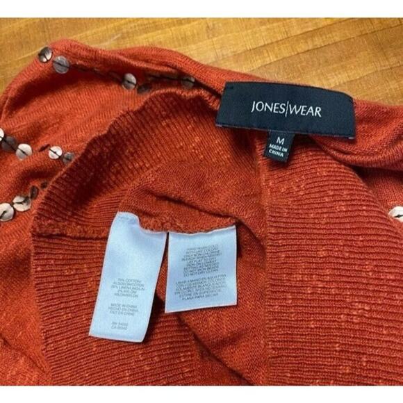 Jones Wear embellishments knit blouse Orange red sz medium short sleeve - Picture 8 of 9